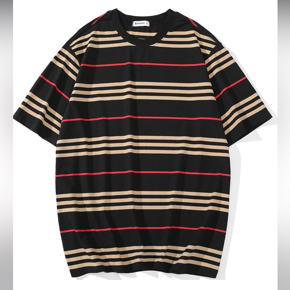 NWT: KLIEGOU Men's Fashion Loose Fit Crewneck Stripe T-Shirt